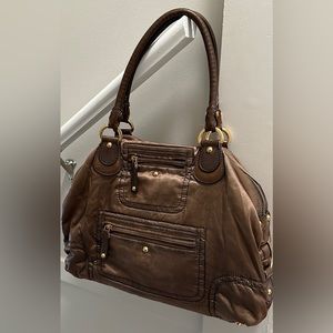 Tod’s used authentic leather trimmed tote in olive green